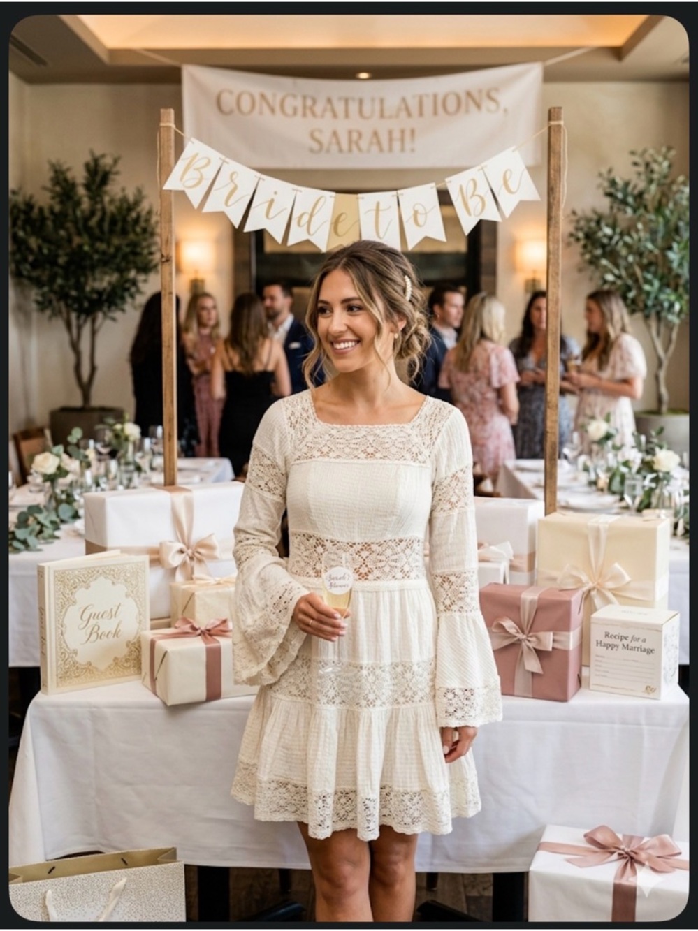 Free People White Crochet Lace Mini Dress Size 6 Boho Bridal Shower Bachelorette